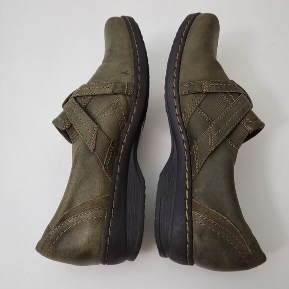 CLARKS Ideo Chilly Loafers Womens 9 M Green Leather Slip On Clogs Shoes Comfort - Picture 5 of 9